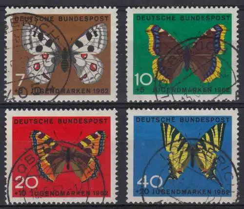 376-379 Jugend 1962 Schmetterlinge, gummierter Satz Voll-O Lobberich 13.6.1962