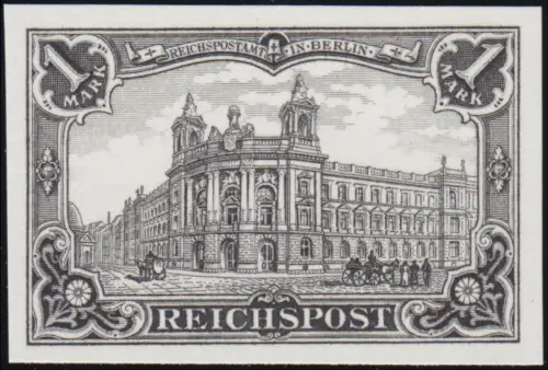 63 SD Kaiserreich 1 Mark, REICHSPOST, Marke als Schwarzdruck der Post
