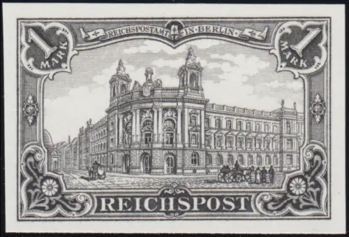 63 SD Kaiserreich 1 Mark, REICHSPOST, Marke als Schwarzdruck der Post