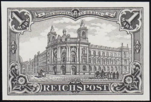 63 SD Kaiserreich 1 Mark, REICHSPOST, Marke als Schwarzdruck der Post