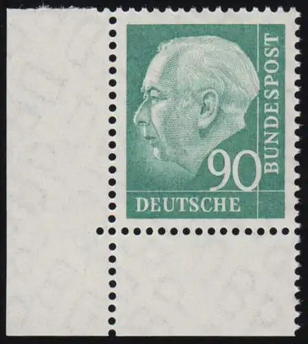 265v Heuss II 90 Pf Ecke ul ** postfrisch