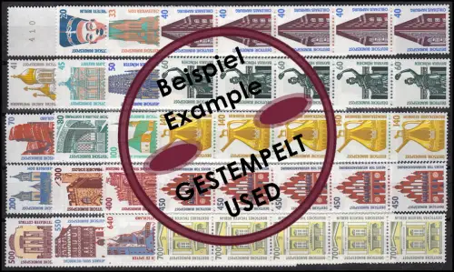 1339v ff SWK 20 Fünferstreifen weiße Gummierung / waager. Nr. (Type I), kpl. O