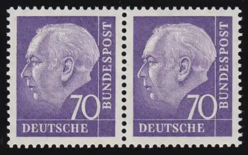 263v Heuss II 70 Pf waag. Paar ** postfrisch