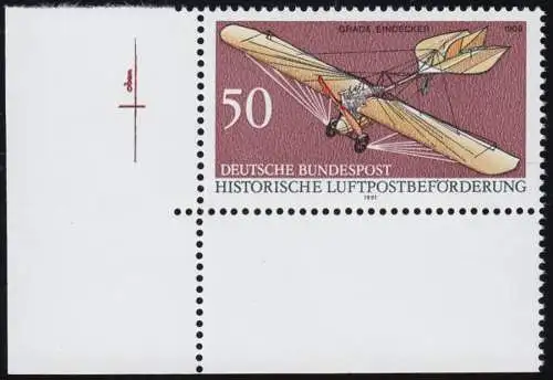 1523P Luftpost 50 Pf Probedruck lilabraun - Ecke unten links mit Passerkreuz, **