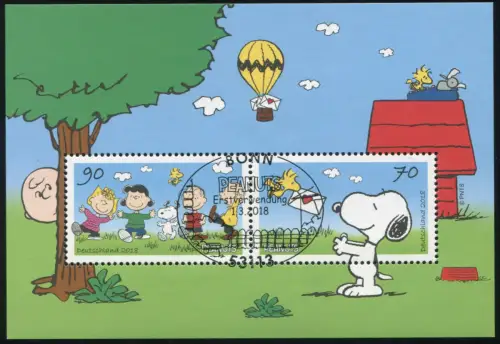 Block 82 Snoopy und die Peanuts-Rasselbande, Erstverwendungsstempel BONN 1.3.18