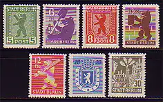 1-7B Freimarken 1945, kompletter Satz, durchstochen, postfrisch **
