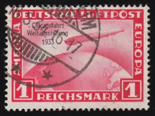 496 Chicagofahrt 1 RM zeitgerecht gestempelt O, kleine Mängel laut Abbildung!