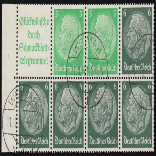 HBL 99 Heftchenblatt Hindenburg, gestempelt O
