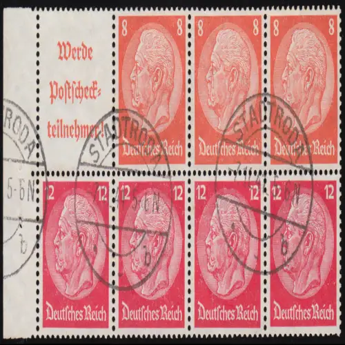 HBL 100 Heftchenblatt Hindenburg, gestempelt O