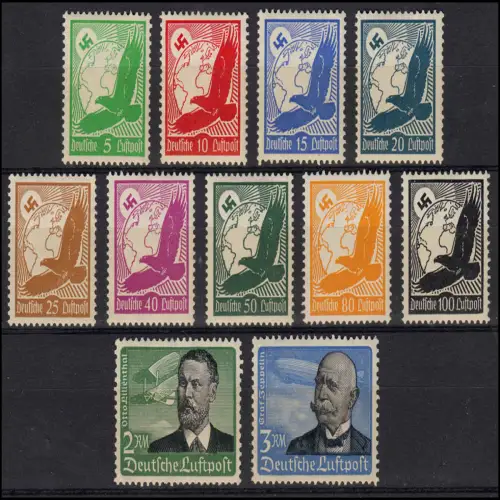 529-539 Flugpostmarken 1934, kompletter Satz mit Falz *