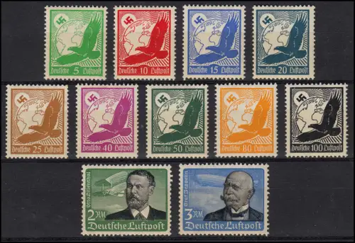 529-539 Flugpostmarken 1934, kompletter Satz mit Falz *