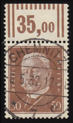 420 W OR Hindenburg 50 Pf. Walzendruck, Marke mit Oberrand, gestempelt O