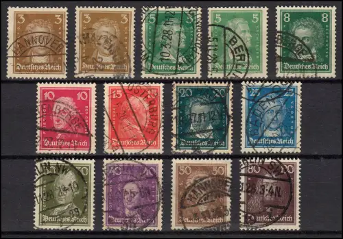 385-397 Bildnisse berühmter Deutscher 1926/27, kompletter Satz, zeitgerechte O