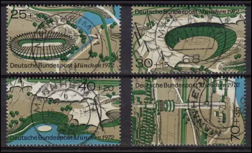 723-726 Satz aus Block 7 Olympiastadion, zentrische Tages-O vom 10.7.72