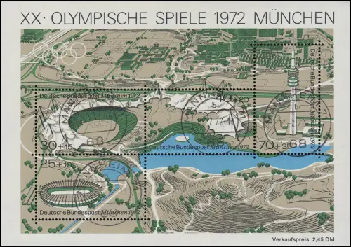 723-726 Block 7 Olympiastadion, zentrische Tages-O vom 10.7.72