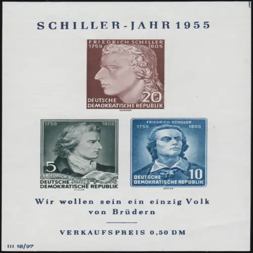 Bl.12 XII Schiller-Jahr 1955 mit Schneidemarkierung oben rechts, postfrisch **