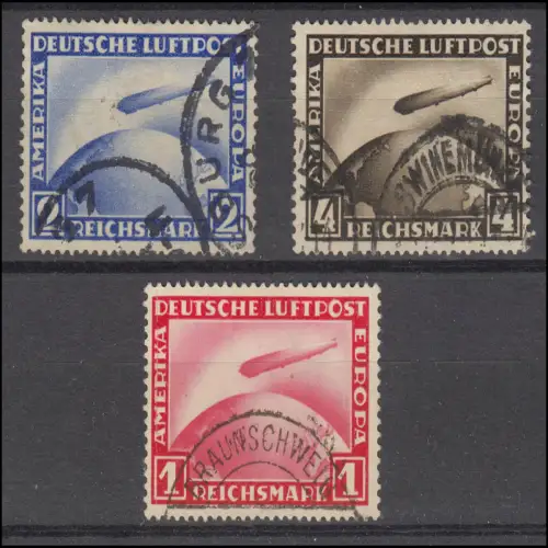 423-424 und 455 Luftschiff Zeppelin, 3 Werte, sauber zeitgerecht gestempelt O