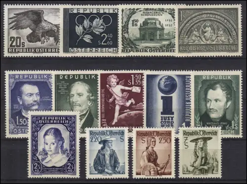 968-980 Österreich-Jahrgang 1952, 13 Marken komplett, postfrisch **