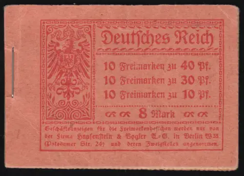 MH 14.2A Germania 1921, ohne Nummer, HBl. durchgezähnt, Deckelmängel, **