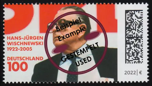 3700 100. Geburtstag Hans-Jürgen Wischnewski, O gestempelt