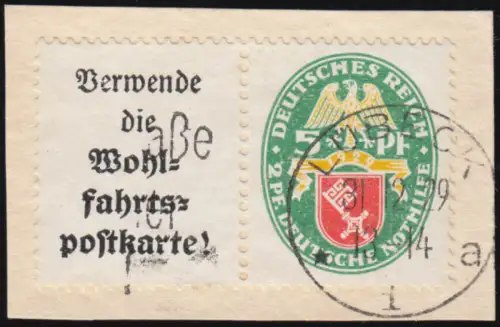 W 34 Nothilfe mit Werbefeld auf Briefstück
