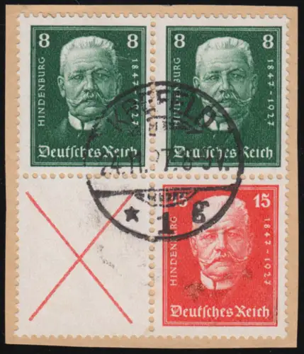Viererblock Hindenburg-ZD aus S 36/S 37 auf Briefstück