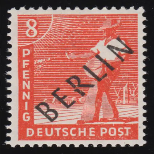 3 IV Schwarzaufdruck 8 Pf PLF gebrochenes R, postfrisch ** tiefst gepr. Schlegel