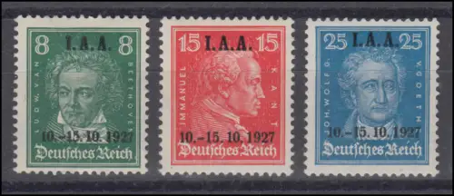 407-409 Aufdruck IAA 1927 kompletter Satz * mit Haftstellen / Falzresten