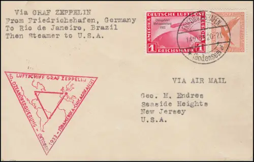 Dt. Reich 496 - 1 RM Chicagofahrt LZ 127 Graf Zeppelin Friedrichshafen 14.10.33