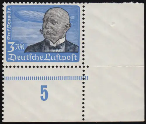 539x Flugpost 3 RM. - Ecke unten rechts postfrisch ** - in der Zähnung gefaltet