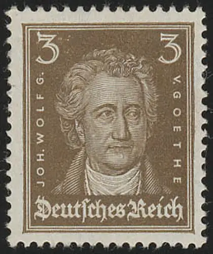 385 Köpfe berühmter Deutscher 3 Pf Goethe dunkelbraun, postfrisch **