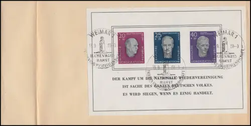 Block 15 Buchenwald-Block 1958 - Block auf FDC ESST Weimar 15.9.58