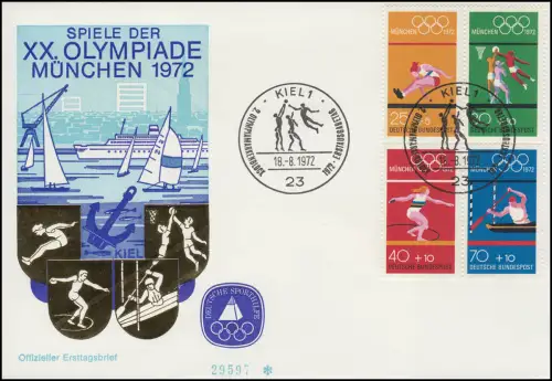 Sporthilfe HBL 22 Olympia 1972 - offizieller FDC ESSt KIEL 18.8.72