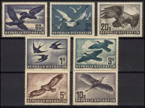 Österreich 955ff Flugpostmarken Vögel, 7 Werte komplett, alle postfrisch **  