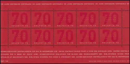 1828 Zentralverband für Blindenwesen SZB 2003, Kleinbogen **