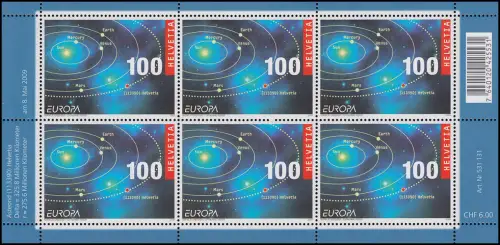 2101 EUROPA Astronomie - Sonnensystem mit Asteroiden Helvetia, Kleinbogen **