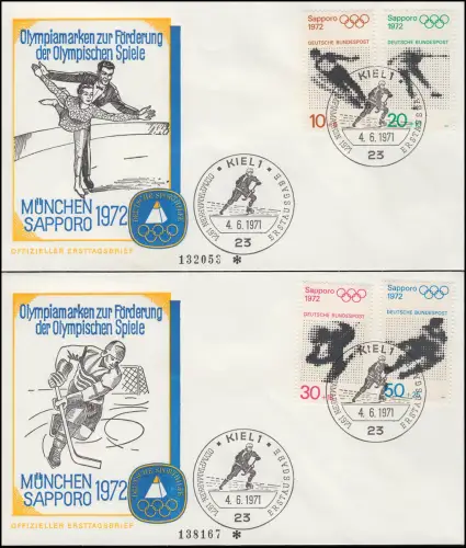 Sporthilfe 680-683 Olympia Sapporo - Satz zwei offizielle FDC ESSt KIEL 4.6.71