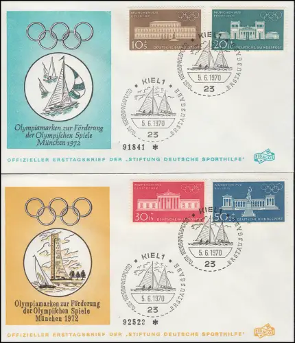 Sporthilfe 624-627 Olympia 1970 - Satz zwei offizielle FDC ESSt KIEL 5.6.70