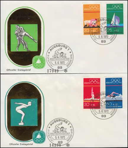 Sporthilfe 719-722 Olympia 72 - Satz auf 2 offiziellen FDC ESSt AUGSBURG 5.6.72