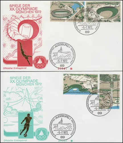 Sporthilfe 723-726 aus Block 7 - zwei offizielle FDC ESSt AUGSBURG 5.7.72