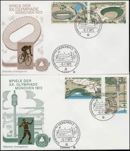 Sporthilfe 723-726 aus Block 7 - zwei offizielle FDC ESSt MÜNCHEN 5.7.72
