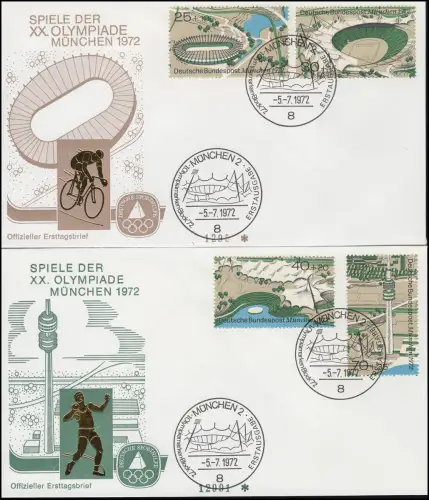 Sporthilfe 723-726 aus Block 7 - zwei offizielle FDC ESSt MÜNCHEN 5.7.72