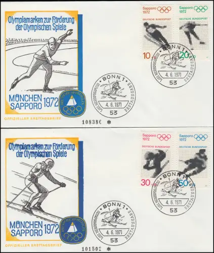Sporthilfe 680-683 Olympia Sapporo - Satz zwei offizielle FDC ESSt BONN 4.6.71