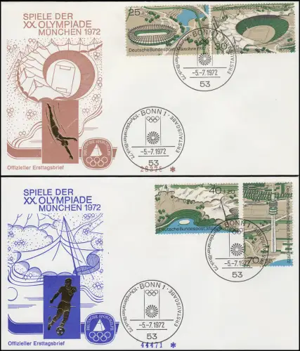 Sporthilfe 723-726 aus Block 7 - zwei offizielle FDC ESSt BONN 5.7.72