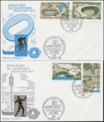 Sporthilfe 723-726 aus Block 7 - zwei offizielle FDC ESSt KIEL 5.7.72