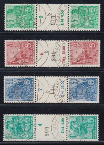 Versuchs-Rollenmarken DDR 1959 vier Werte komplett mit Zwischenstegen, O Halle