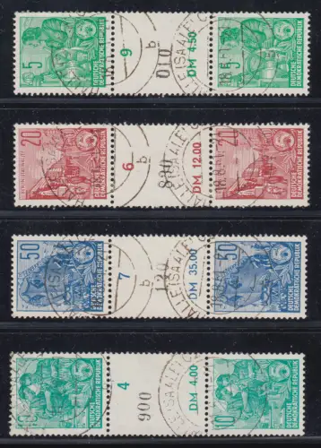 Versuchs-Rollenmarken DDR 1959 vier Werte komplett mit Zwischenstegen, O Halle