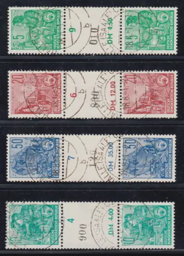 Versuchs-Rollenmarken DDR 1959 vier Werte komplett mit Zwischenstegen, O Halle