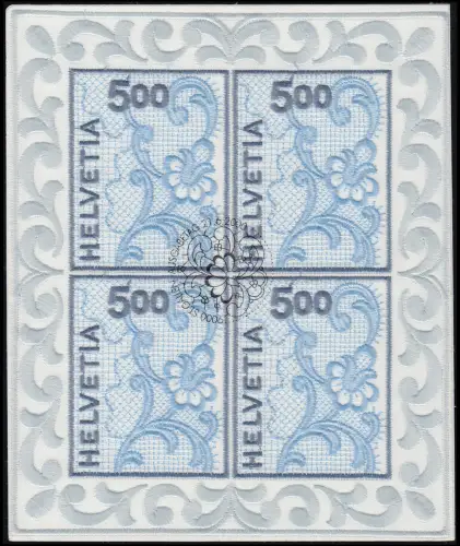 1726 St. Galler Strickerei, Stickgarn auf Satin, sk, Kleinbogen ESST St. Gallen