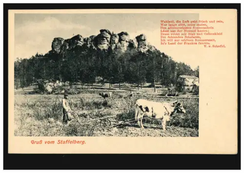 AK Gruss vom Staffelberg Landwirtschaft Ochsengespann beim Pflügen, ungebraucht
